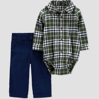 Image of Carter's Just One You® Baby Boys' Plaid Pine Tree Top & Bottom Set - Navy Blue/Green 6M