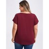 Women's Plus Size Front Pleated V Neck Slit Sleeve Cold Shoulder Summer Blouses - GRACE & GRANDEUR - 3 of 4
