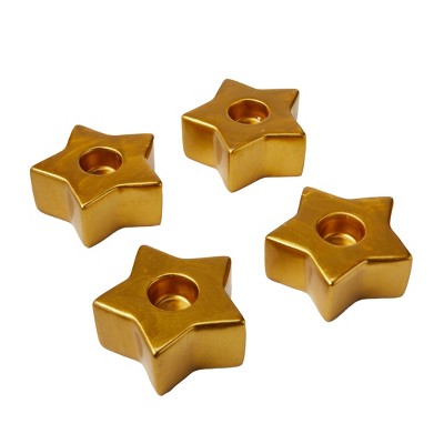 Gold Star Brass Christmas Taper Candle Holders, Set of 4