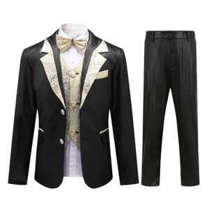 Cloudstyle Boys Slim Fit Suits 4 Pieces Blazer Vest Pants Bowtie Jacket with Gold Rims for Wedding Party Prom - 1 of 4