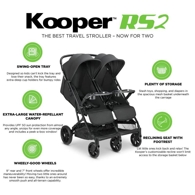 Joovy Kooper RS2 Lightweight Travel Double Stroller, 2 of 5