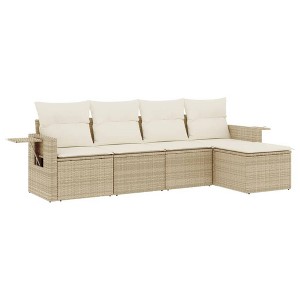 vidaXL 5 Piece Patio Sofa Set with Cushions Beige and Cream Poly Rattan - Without Table - 1 of 4