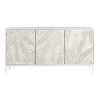 Treasure Trove Accents Three Door Credenza Cloudfield: Mango Wood, Iron Base, CNC Routed Leaf Design - 2 of 4