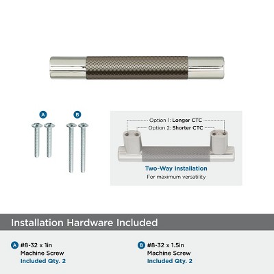Polished Nickel and Gunmetal Bar Cabinet Pull with Mounting Hardware