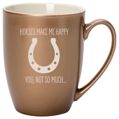 100 North Horseshoe 10 Ounce Bronze Metallic Finish, Comfortably Fits Your Hands, New Bone China Coffee Tea Cup Mug, Horses make me happy, You not so