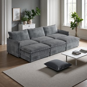 109" Corduroy Cloud Modular Sectional Sofa Bed with 3 Ottomans - 1 of 4