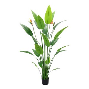 5.2ft Artificial Plant,Bird of Paradise Plant with 2 Flower,23 Realistic Leaves,Tropical Palm Tree with Black Planter,Home Office Living Room Deco - 1 of 4