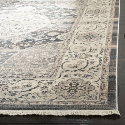 Gray Floral Motif Synthetic Low Pile Runner Rug