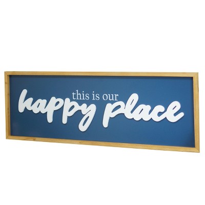 VIP Wood 36 in. Blue Happy Place Wall Sign