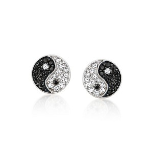 Ross-Simons 0.20 ct. t.w. Black and White Diamond Yin-Yang Earrings in Sterling Silver - 1 of 3