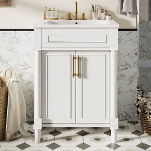 Kumasinova 24" Compact Bathroom Vanity with Half-Moon Ceramic Sink,Bathroom Cabinet with 2 Doors,Adjustable Shelf  for Small and Medium Restroom - 1 of 4