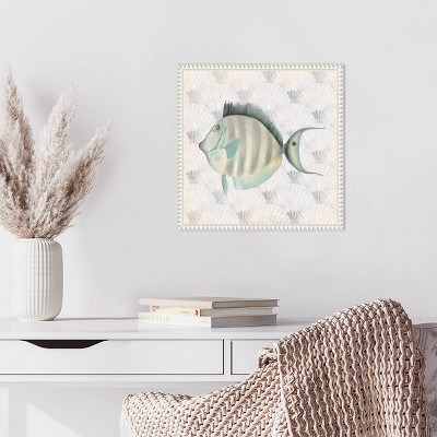 Neutral Vintage Fish Canvas Print with Beaded Frame