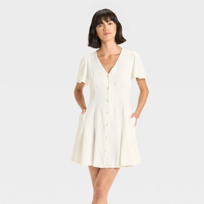Women's Short Sleeve Button-Front Mini A-Line Dress - Universal Thread™ White M