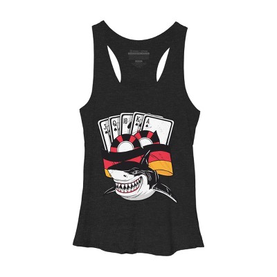 Women's Design By Humans Shark Poker Player, Are You Ready By rasok Racerback Tank Top