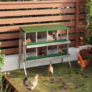 6/8/10 Compartment Galvanized Chicken Nesting Box - Metal Laying Box with Legs for Hens - 1 of 4
