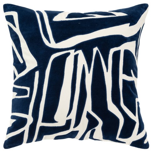 20 x20 Oversize Abstract Square Throw Pillow Cover Dark Blue Rizzy Home Cotton Velvet Hidden Zipper Pet Friendly