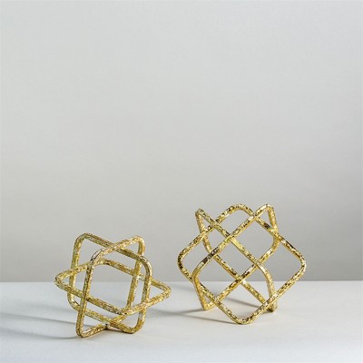 Small Distressed Gold Geometric Metal Cube Sculpture