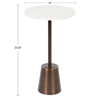 Tira Round Side Table in White and Bronze with Marble and Iron