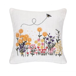 C&F Home 16" x 16" Spring Bumble Bee Flower Garden Accent Throw Pillow - 1 of 3