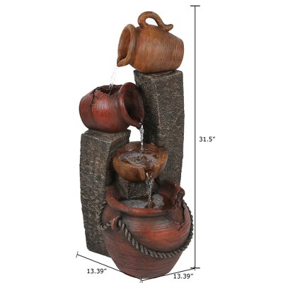 Rustic Brown Poly Resin 3-Tier Outdoor Fountain with LED Lights