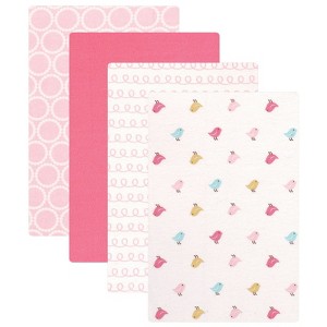 Luvable Friends Baby Girl Cotton Flannel Receiving Blankets, Birdies 4-Pack, One Size - 1 of 1