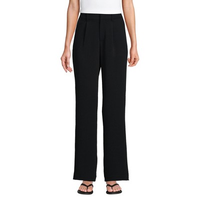 Lands' End Women's Crepe High Rise Pleated Wide Leg Pants