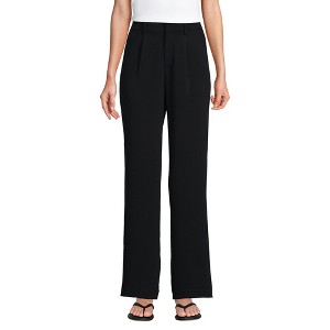Lands' End Women's Crepe High Rise Pleated Wide Leg Pants - 1 of 4