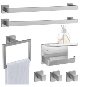 Itopfox 7 Piece Bathroom Hardware Set Brushed Nickel Stainless Steel Wall Mounted 2 23 Inch Towel Bars Rack Hooks Toilet Paper Holder - 1 of 4
