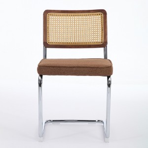 Gulches Mid Century Modern Dining Chairs Set of 2, Linen Upholstered Accent Chairs with Natural Cane Back & Chrome Base Coffee Brown, 360LBS Capacity - 1 of 4