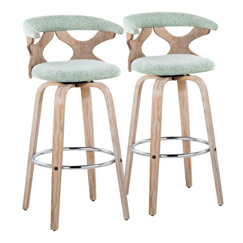 Set of 2 Gardenia Barstools White Wash/Seafoam Green: Fixed Height, Padded Swivel Seat - LumiSource - image 1 of 4