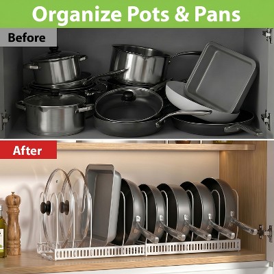 Garnen Pots and Pans Organizer Under Cabinet Kitchen Organizer, Expandable 11.8"-22.8" Adjustable Pan Rack Pot Lid Organizer Kitchen Storage, White — фото 2