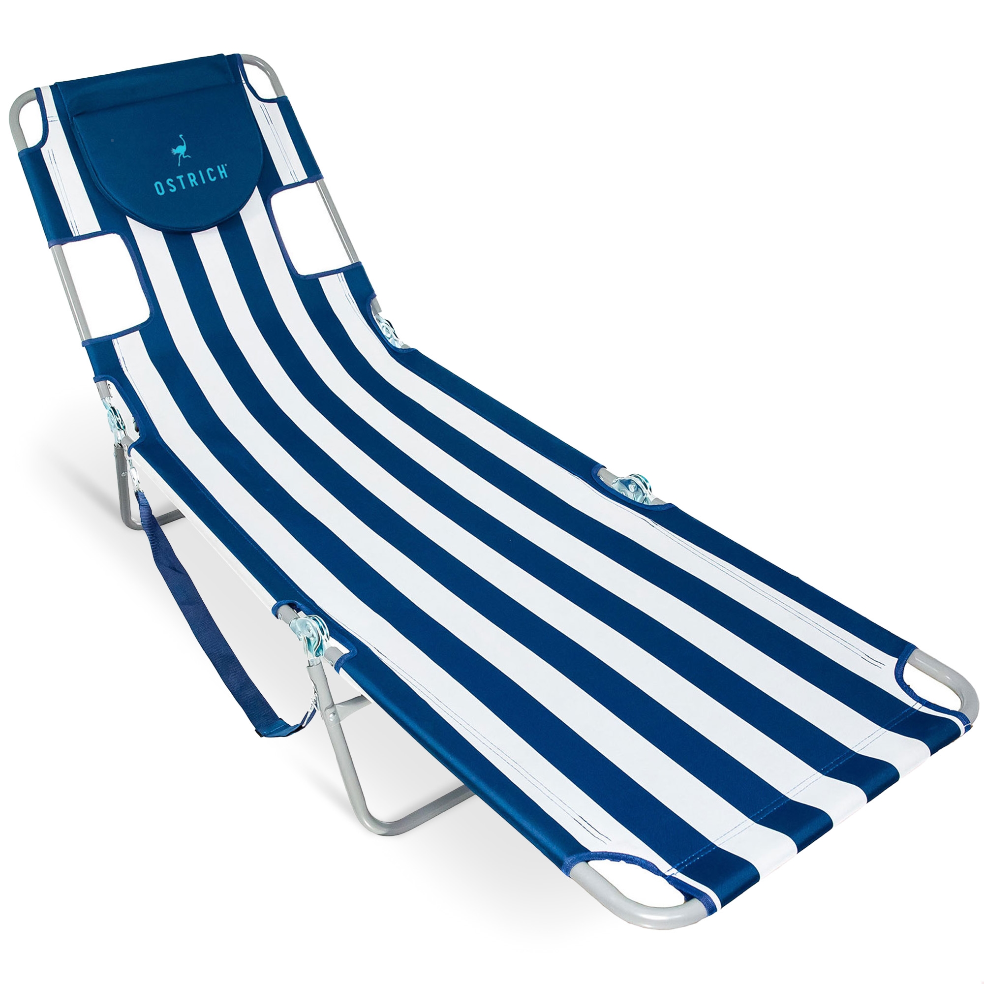 Ostrich Chaise Lounge, Facedown Beach Camping Pool Tanning Chair, Blue Stripe