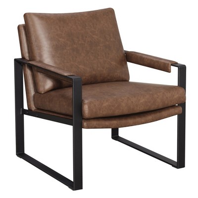 Simple Relax Upholstered Accent Chair with Metal Base in Umber Brown and Gunmetal