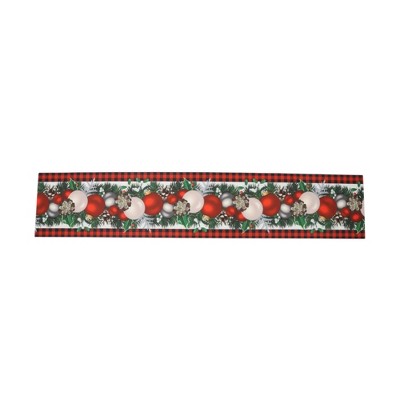 Unique Bargains Christmas Table Runner Plaid Border Christmas Ornament Polyester Red White Green 71x14 Inch 1 Pc