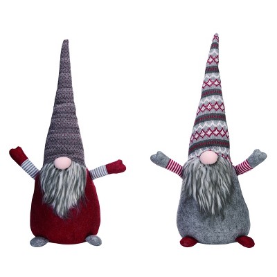 Transpac Fabric 18 in. Multicolor Christmas Plush Gnome Door Stop Set of 2