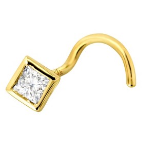 Jewelry Avalanche Bezel Set Princess Cut Diamond Nose Screw Nose Stud - Solid 14K Gold - 22G - 1 of 4
