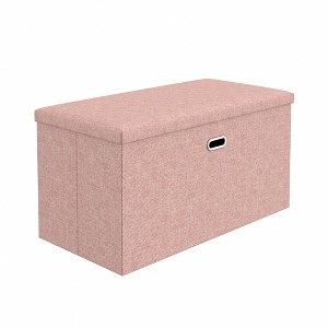 VECELO Folding Storage Ottoman Bench, End of Bed Linen Fabric Foot Rest Stool with Padded Seat, Large Footstool for Bedroom or Living Room - 1 of 4