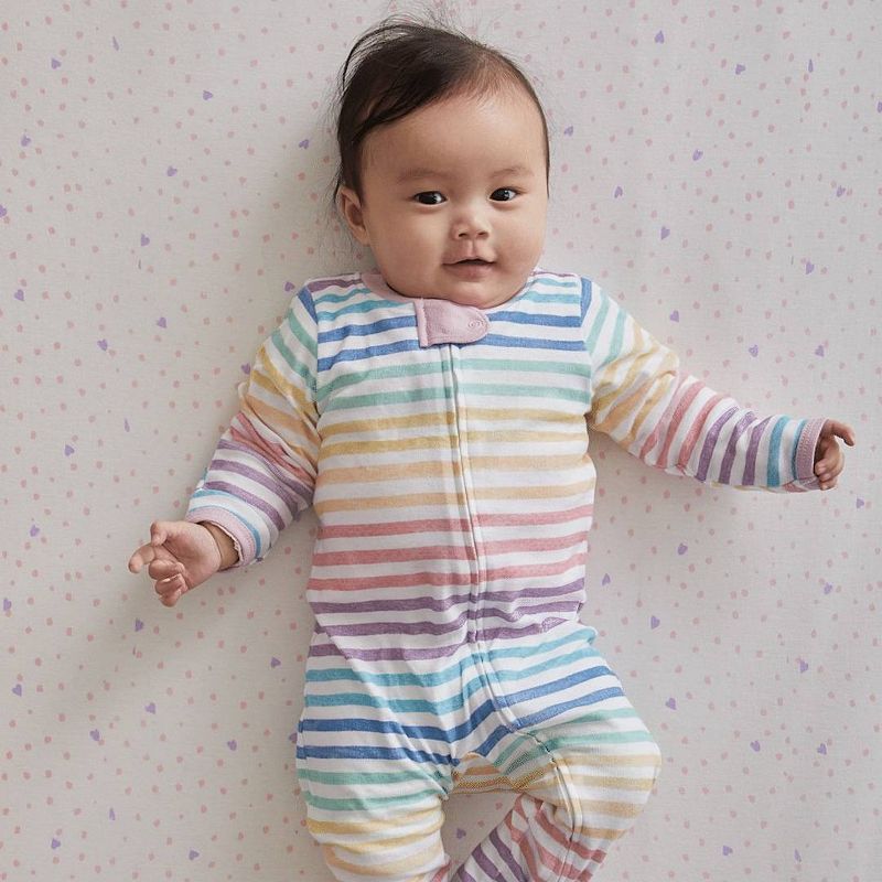 Honest Baby Girls' Organic Cotton Rainbow Striped Sleep N' Play - Pink, 5 of 6