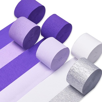 PartyWoo Crepe Paper Streamers Purple Light Dark Silver White 6 Rolls 492 ft 1.8 Inch x 82 Ft Roll