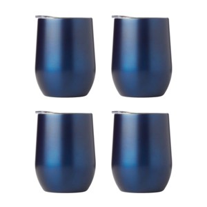 Cambridge Silversmiths Set of 4 12oz Wine Tumblers with Lids Navy Blue: Stainless Steel, Dishwasher-Safe, Travel Mug Set - 1 of 4