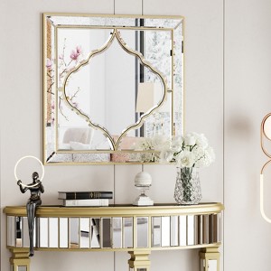 31.5in Artloge Square Wall Decorative Accent Mirror Gold RimGlass Mirror - 1 of 4