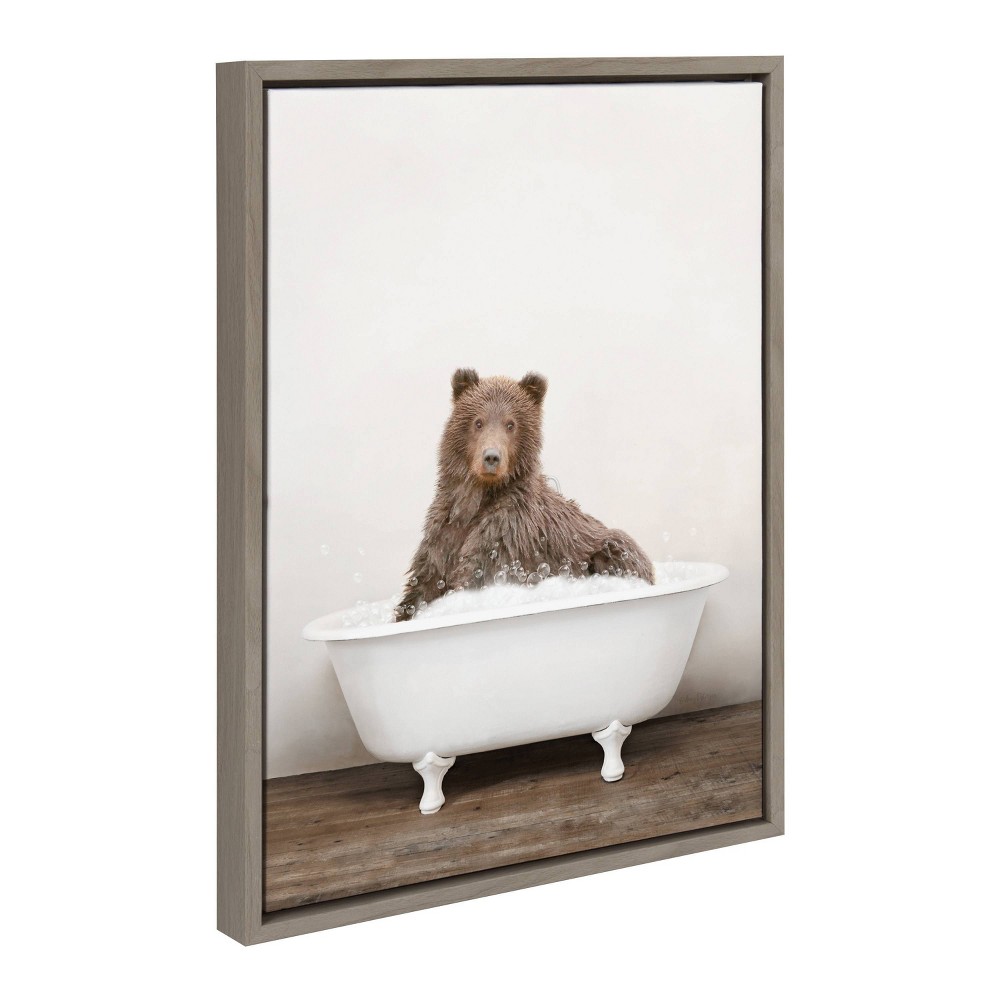 Photos - Other Decoration 18" x 24" Sylvie Bear Rustic Bubble Bath Framed Canvas by Amy Peterson Gray - Kate & Laurel All Things Decor