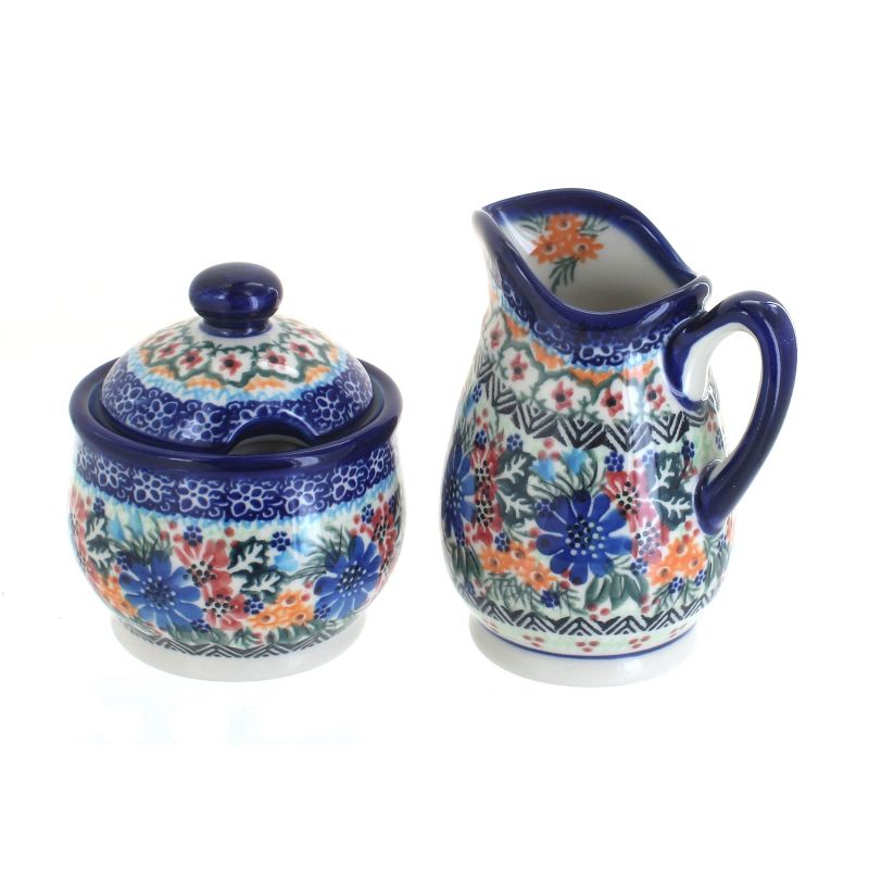 Blue Rose Polish Pottery 1583 Vena Cream & Sugar Set, 1 of 2