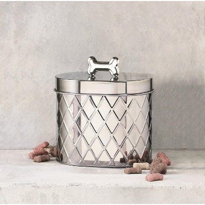 Silver Stainless Steel Diamond Texture Pet Treat Canister
