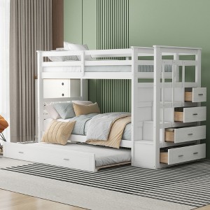 Twin Over Twin Bunk Bed with Trundle and Staircase - 1 of 4