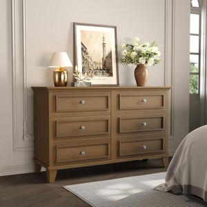 coucehta 6 Drawer Dresser, Wooden Storage Chest of Drawers with Exquisite Metal Handles, Large Wide Dresser TV Stand, Modern Drawer Organizer - 1 of 4