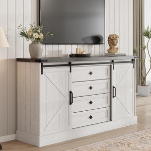 Farmhouse TV Stand for Living Room, 45" Wood Entertainment Center with Sliding Barn Doors, 4 Large Storage Drawers, TV Console for Bedroom Entryway - 1 of 4