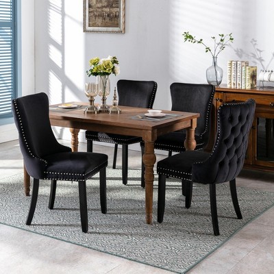 LOVMOR 27.4"Upholstered Wing-Back Dining Chair with Backstitching Nailhead Trim and Solid Wood Legs,Set of 2,Gray