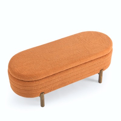 FURNIinspire Ottomans and Benches Oval Storage Bench with Rubber Wood Legs for Contemporary Living Room and Bedroom, Orange, 46.65"*18.11"*7.88"