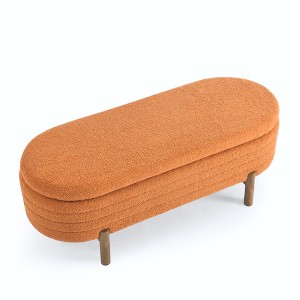 FURNIinspire Ottomans and Benches Oval Storage Bench with Rubber Wood Legs for Contemporary Living Room and Bedroom, Orange, 46.65"*18.11"*7.88" - 1 of 4